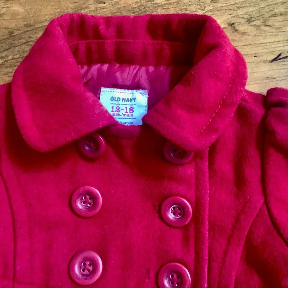 Infant Red Wool Coat Sz 12-18 mos. Old Navy